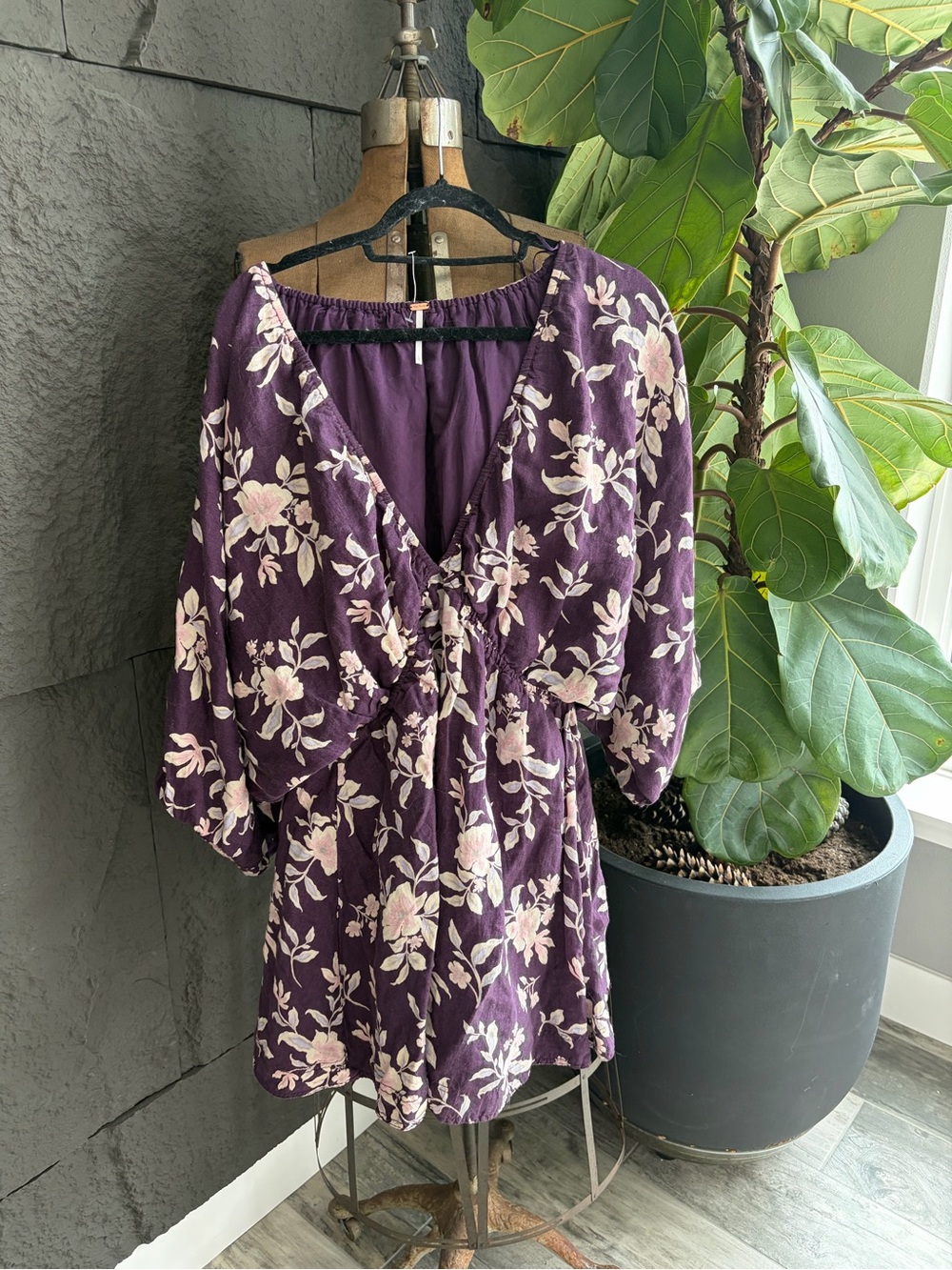 Free People Purple Floral V-Neck Mini Dress